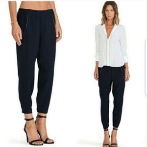 Vince Medium Navy Blue Pull On Satin Troused‎ Piped Wrap Seams Career